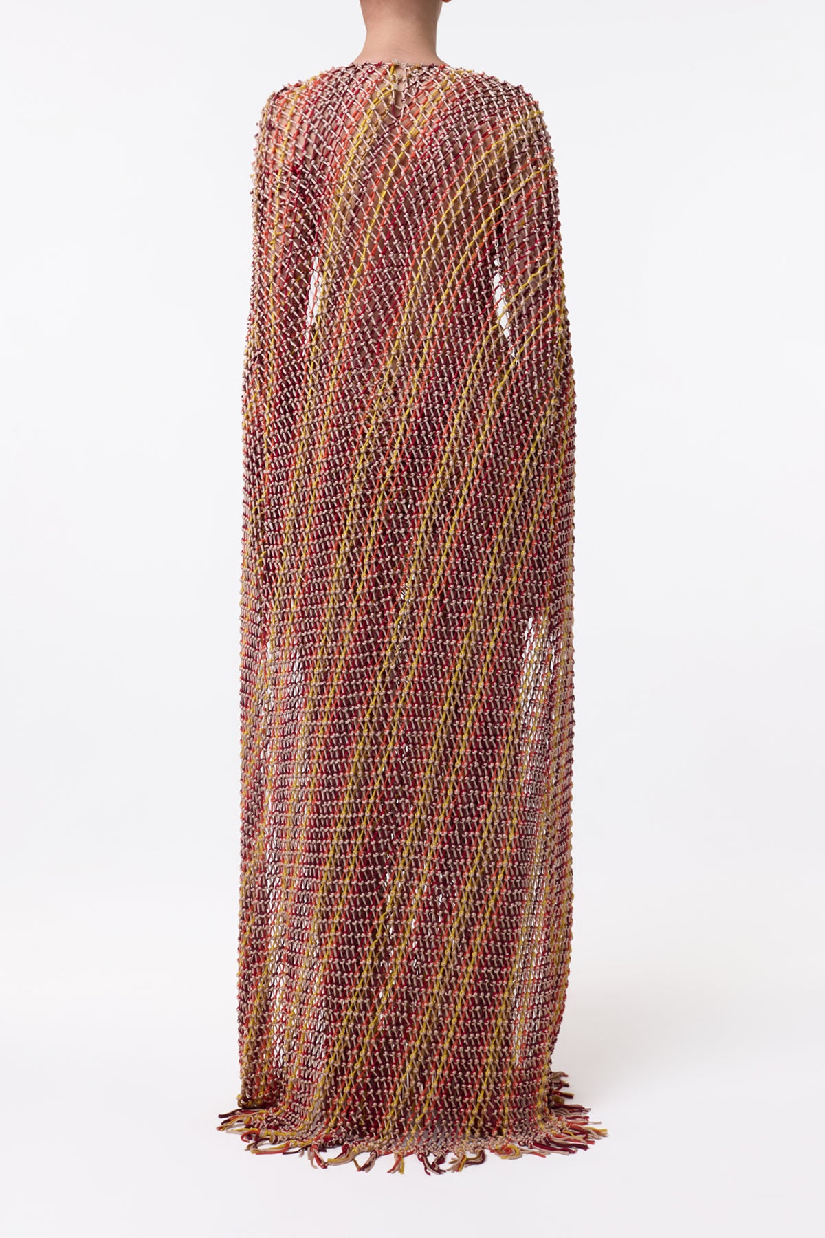 Matheia Fringe Macrame Maxi Dress in Multi Silk