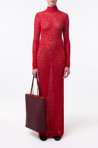 Lethe Pointelle Knit Maxi Dress in Scarlet Red Virgin Wool Silk