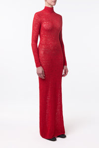 Lethe Pointelle Knit Maxi Dress in Scarlet Red Virgin Wool Silk