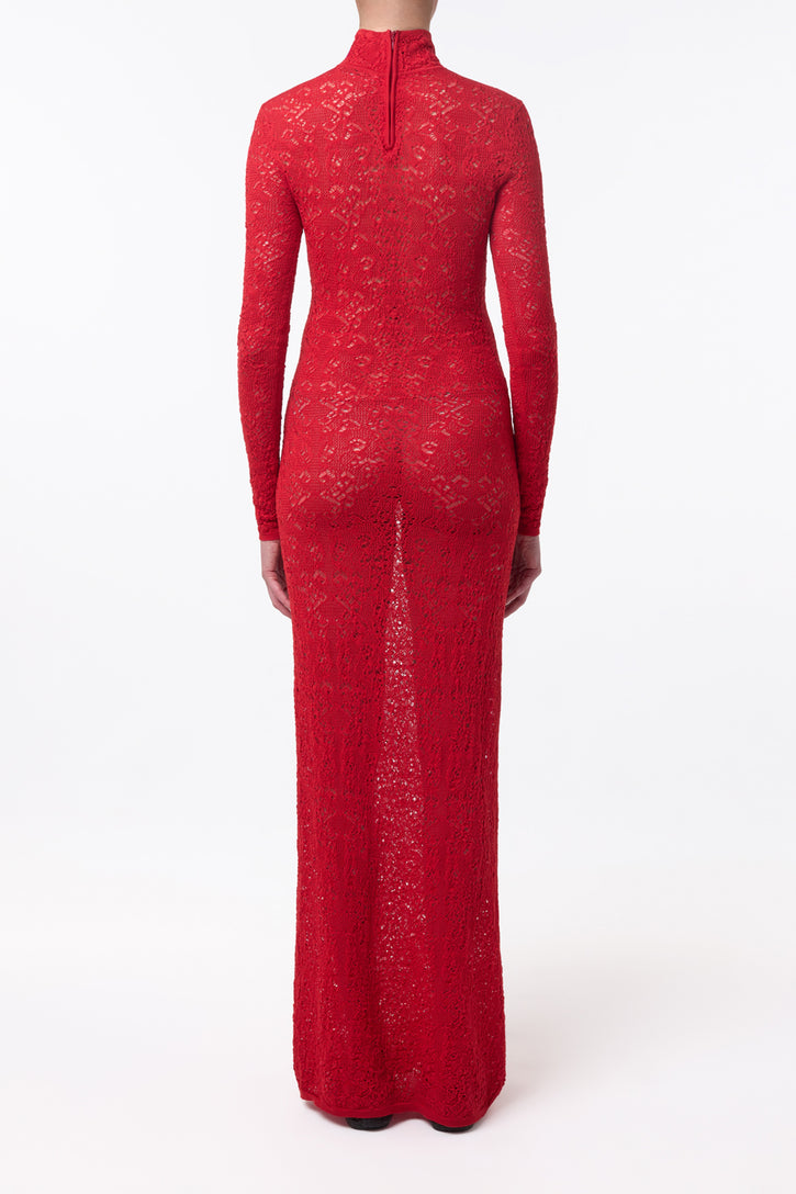 Lethe Pointelle Knit Maxi Dress in Scarlet Red Virgin Wool Silk