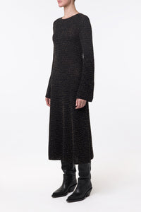 Opora Knit Midi Dress in Black & Gold Beaded Cashmere