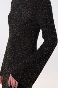 Opora Knit Midi Dress in Black & Gold Beaded Cashmere