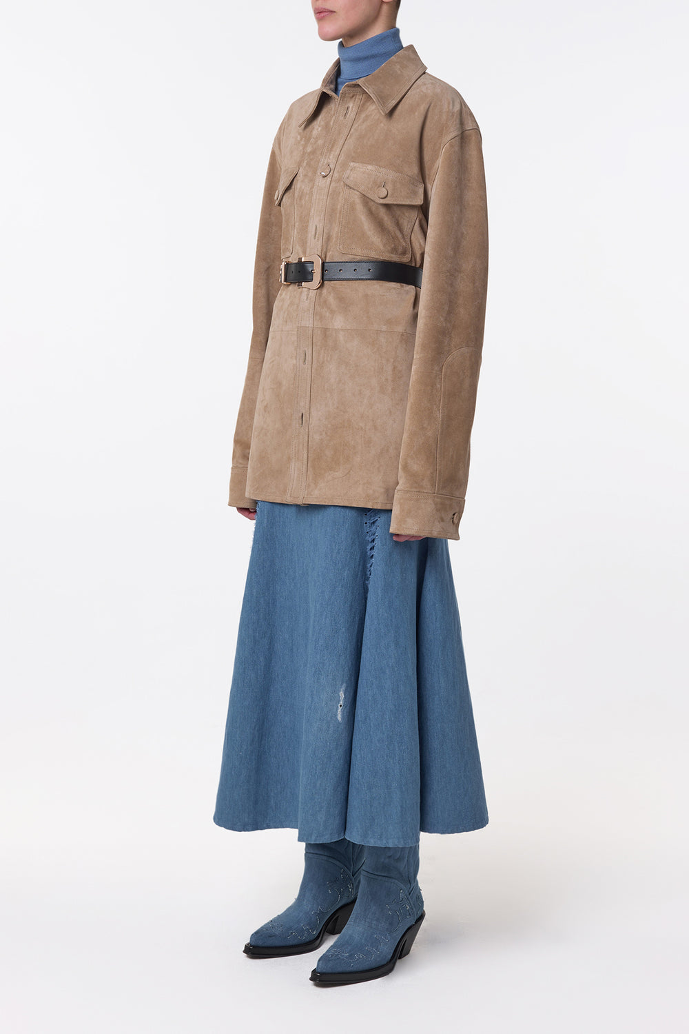 Irene Overshirt in Camel Suede