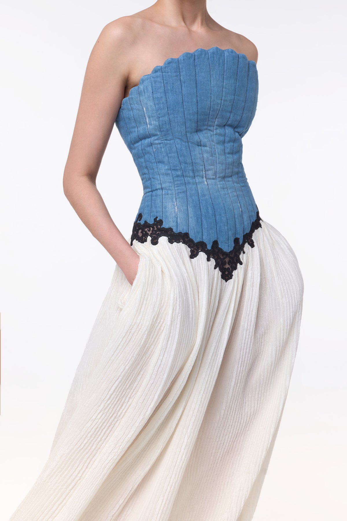 Glenn Lace Maxi Dress in Light Blue Recycled Cotton Linen Denim – Gabriela Hearst