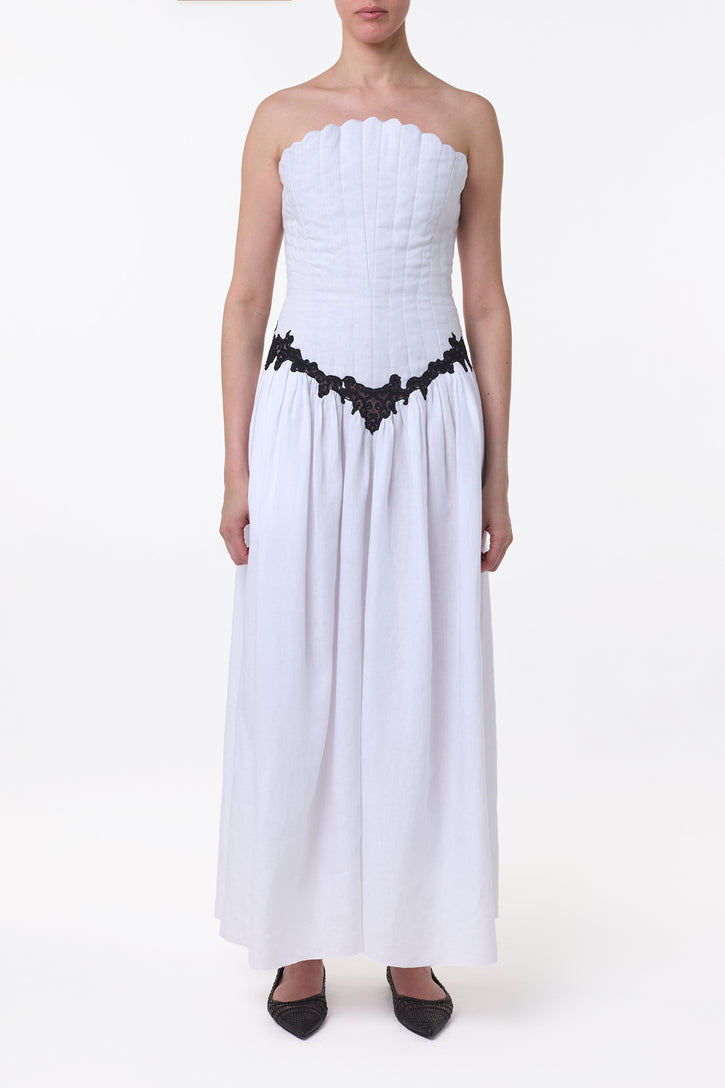 Glenn Lace Maxi Dress in White Aloe Linen