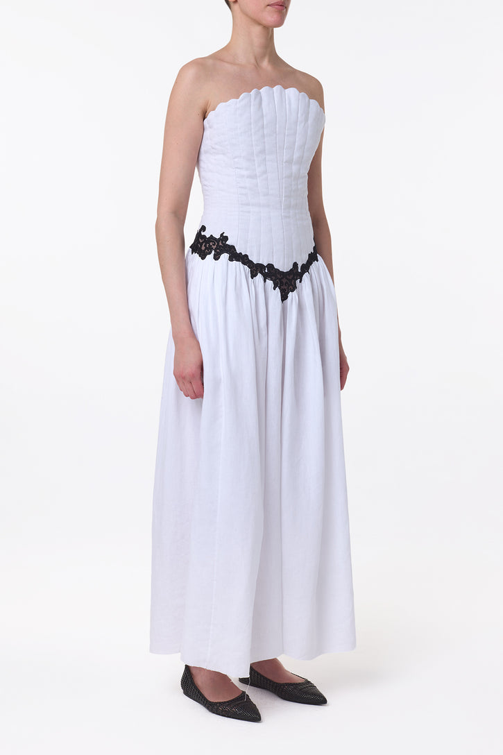 Glenn Lace Maxi Dress in White Aloe Linen