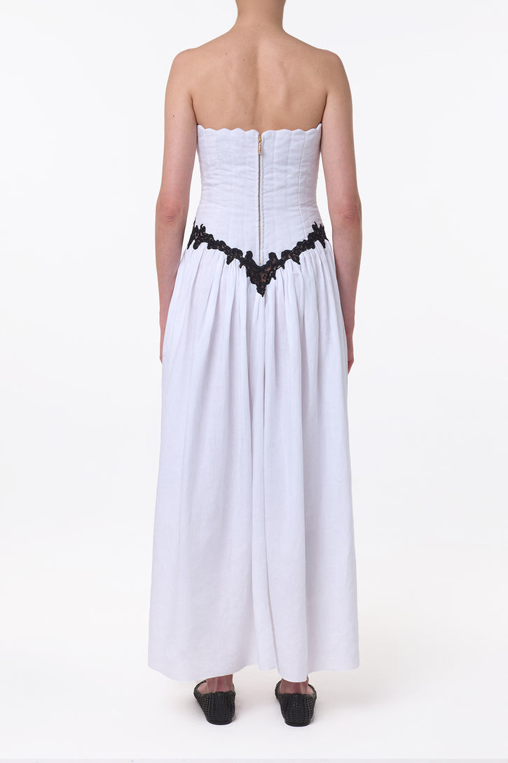 Glenn Lace Maxi Dress in White Aloe Linen