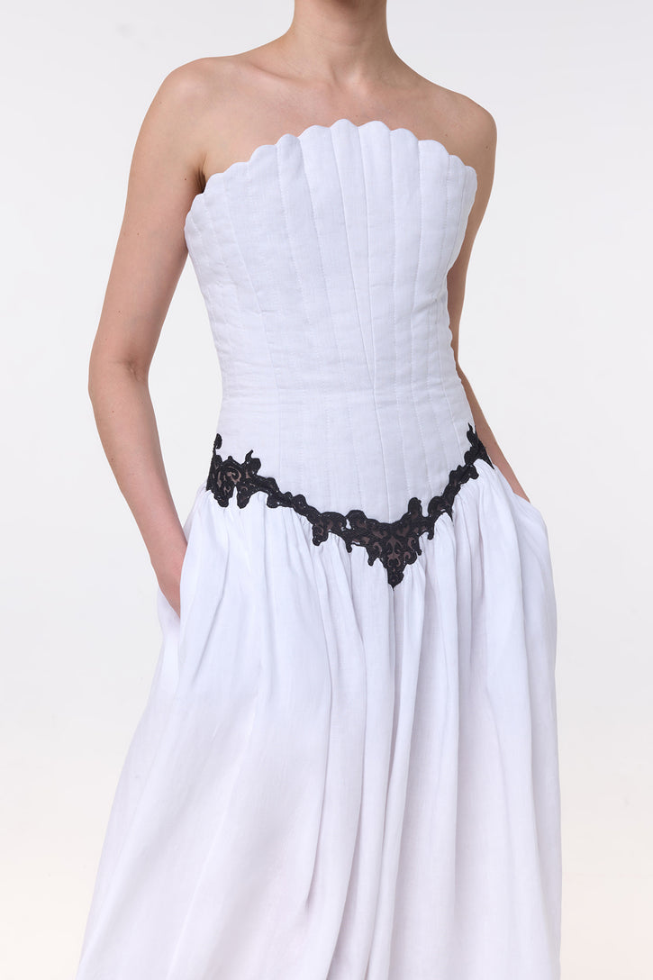 Glenn Lace Maxi Dress in White Aloe Linen