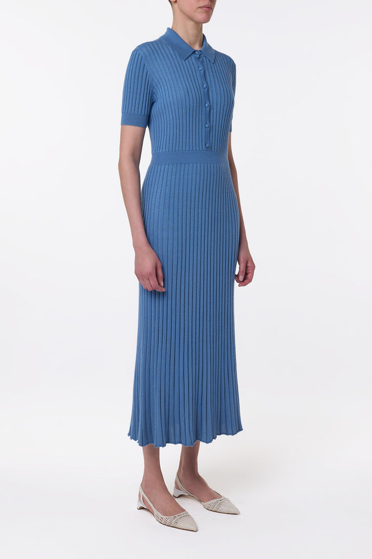 Amor Knit Midi Dress in Sky Cashmere Silk