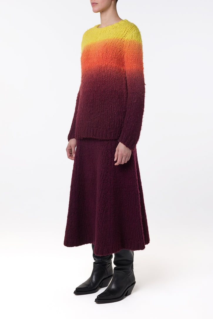 Peres Knit Midi Skirt in Dip Dye Sunrise Welfat Cashmere