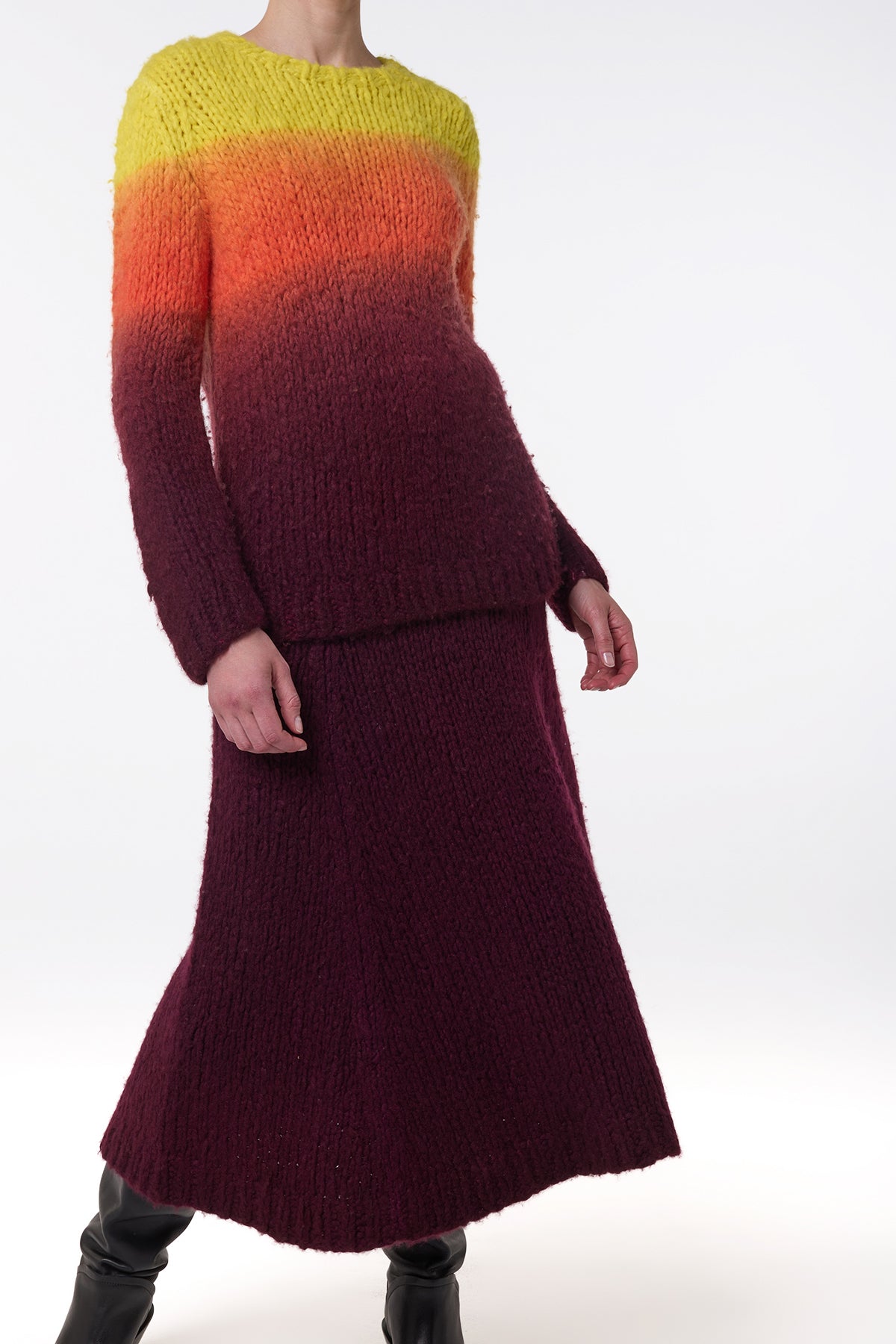 Peres Knit Midi Skirt in Dip Dye Sunrise Welfat Cashmere