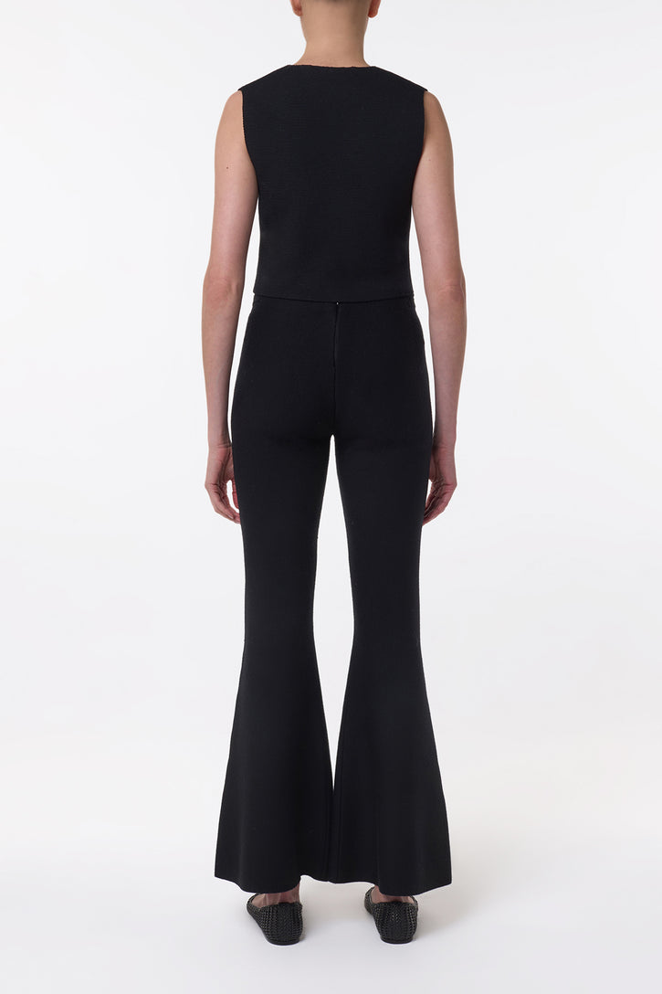 Ayala Flare Cropped Knit Pant in Black Merino Wool Cashmere