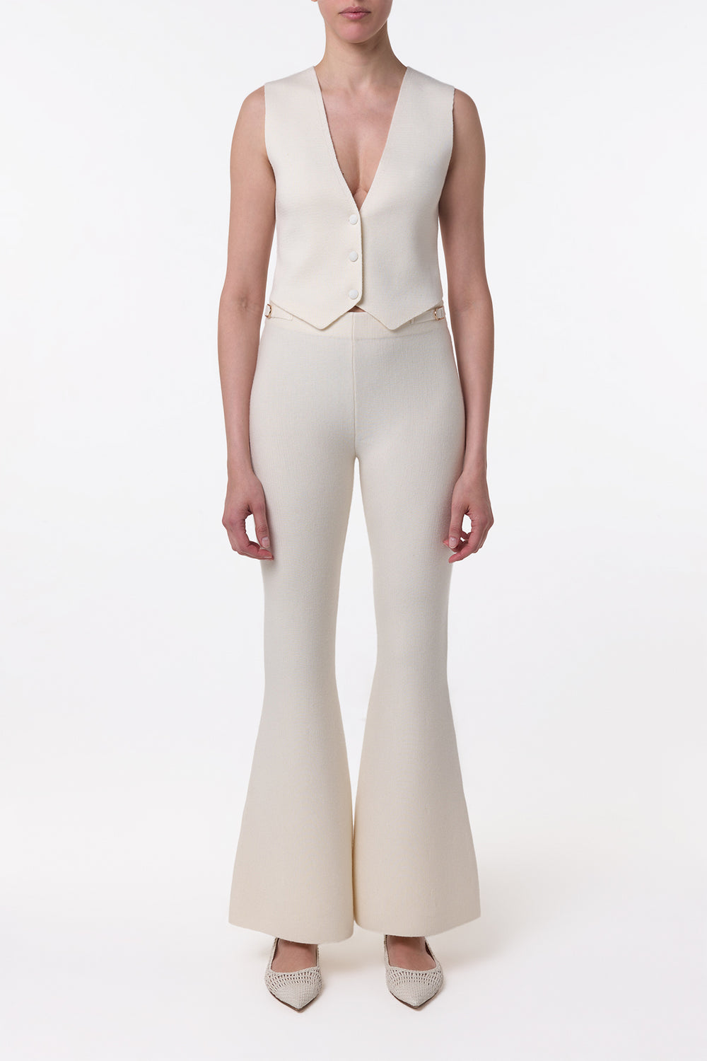 Ayala Flare Cropped Knit Pant in Ivory Merino Wool Cashmere