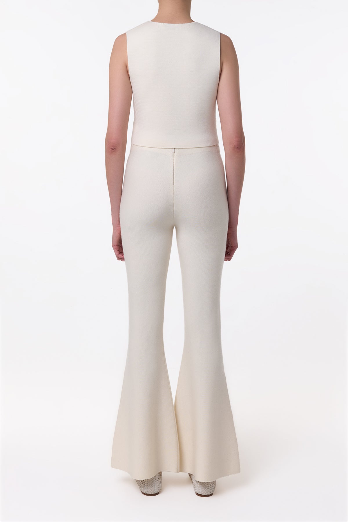 Ayala Flare Cropped Knit Pant in Ivory Merino Wool Cashmere