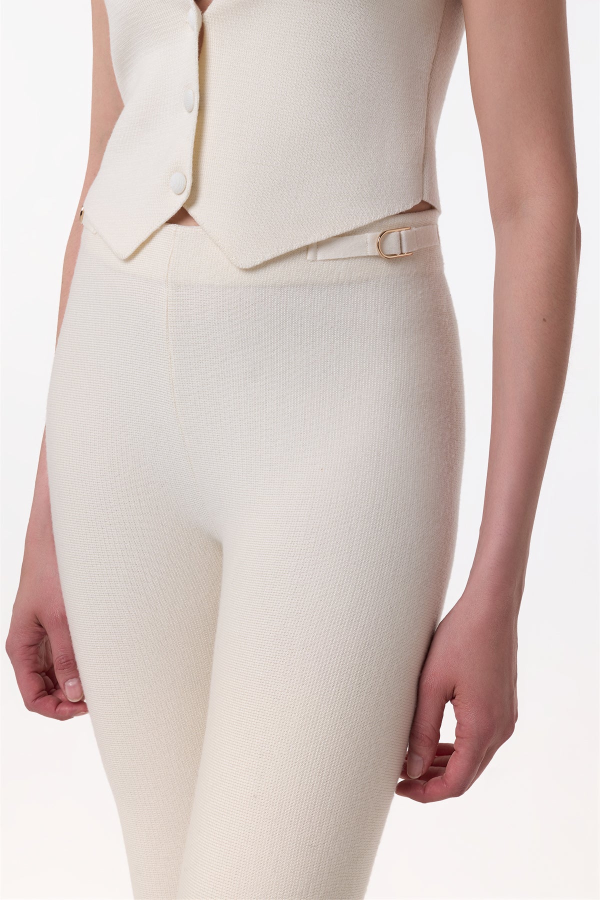 Ayala Flare Cropped Knit Pant in Ivory Merino Wool Cashmere