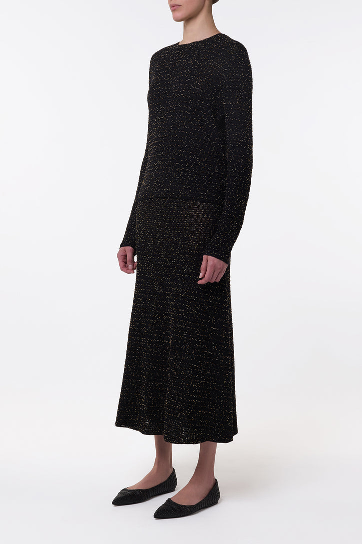 Pan Knit Maxi Skirt in Black & Gold Beaded Cashmere