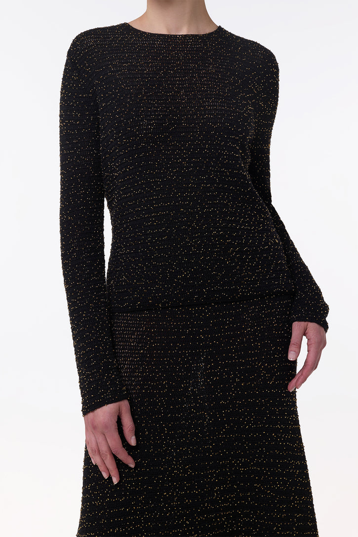 Galene Knit Sweater in Black & Gold Beaded Cashmere