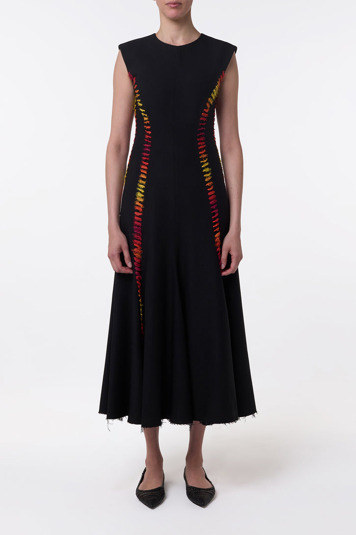 Kendal Laces Midi Dress in Black Wool