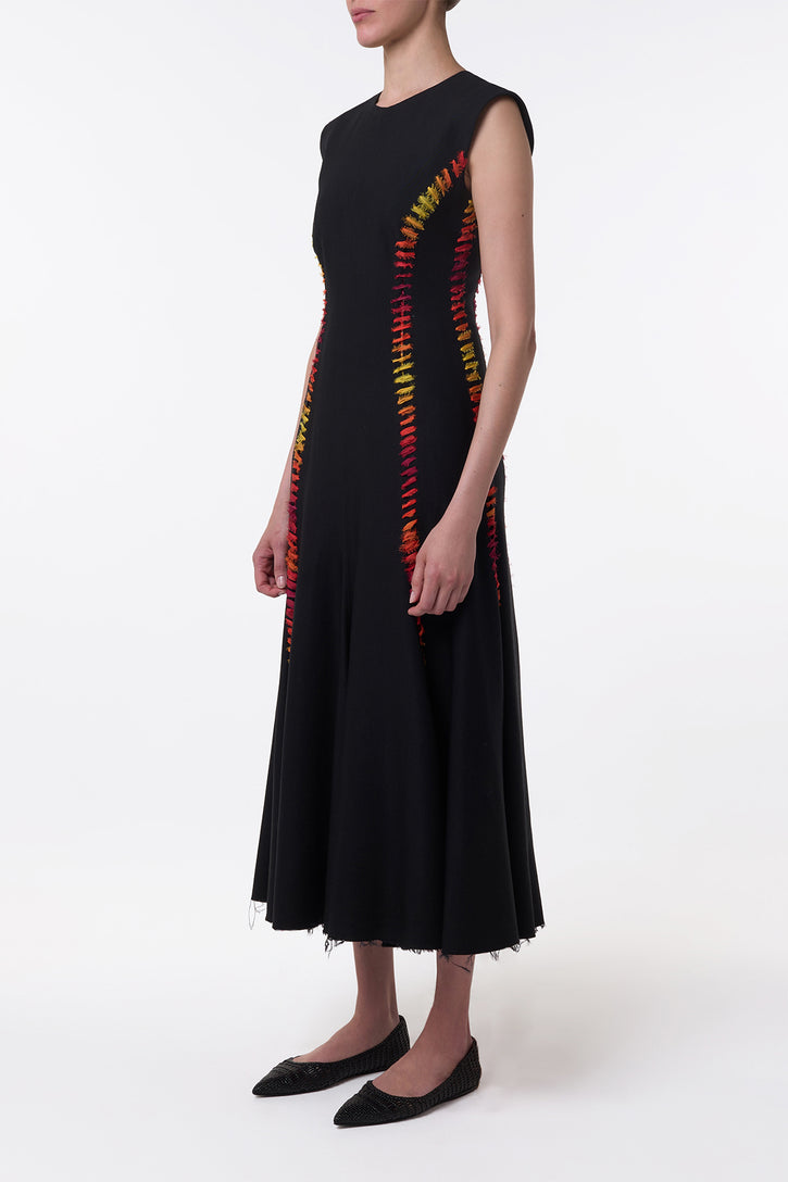 Kendal Laces Midi Dress in Black Wool