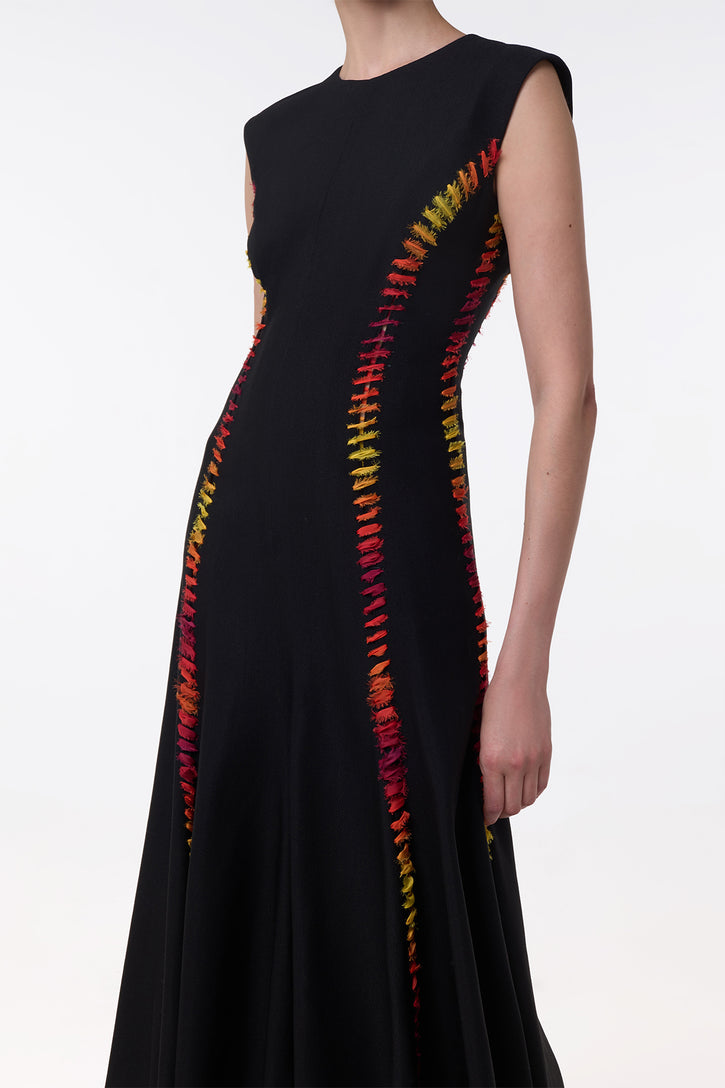 Kendal Laces Midi Dress in Black Wool