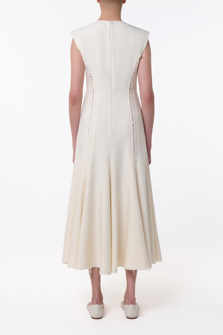 Kendal Laces Midi Dress in Ivory Wool