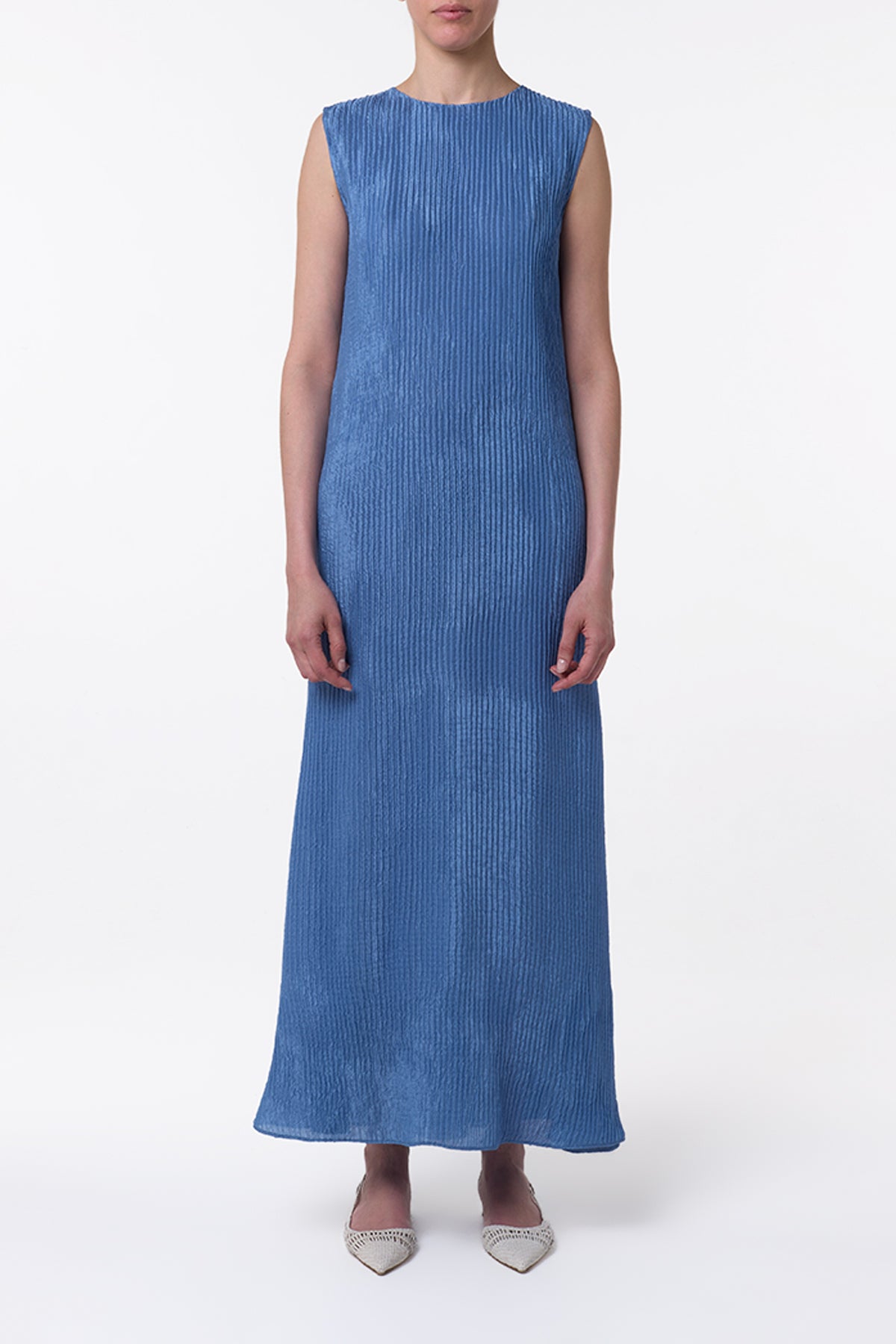 Carling Maxi Dress in Sky Plisse Silk