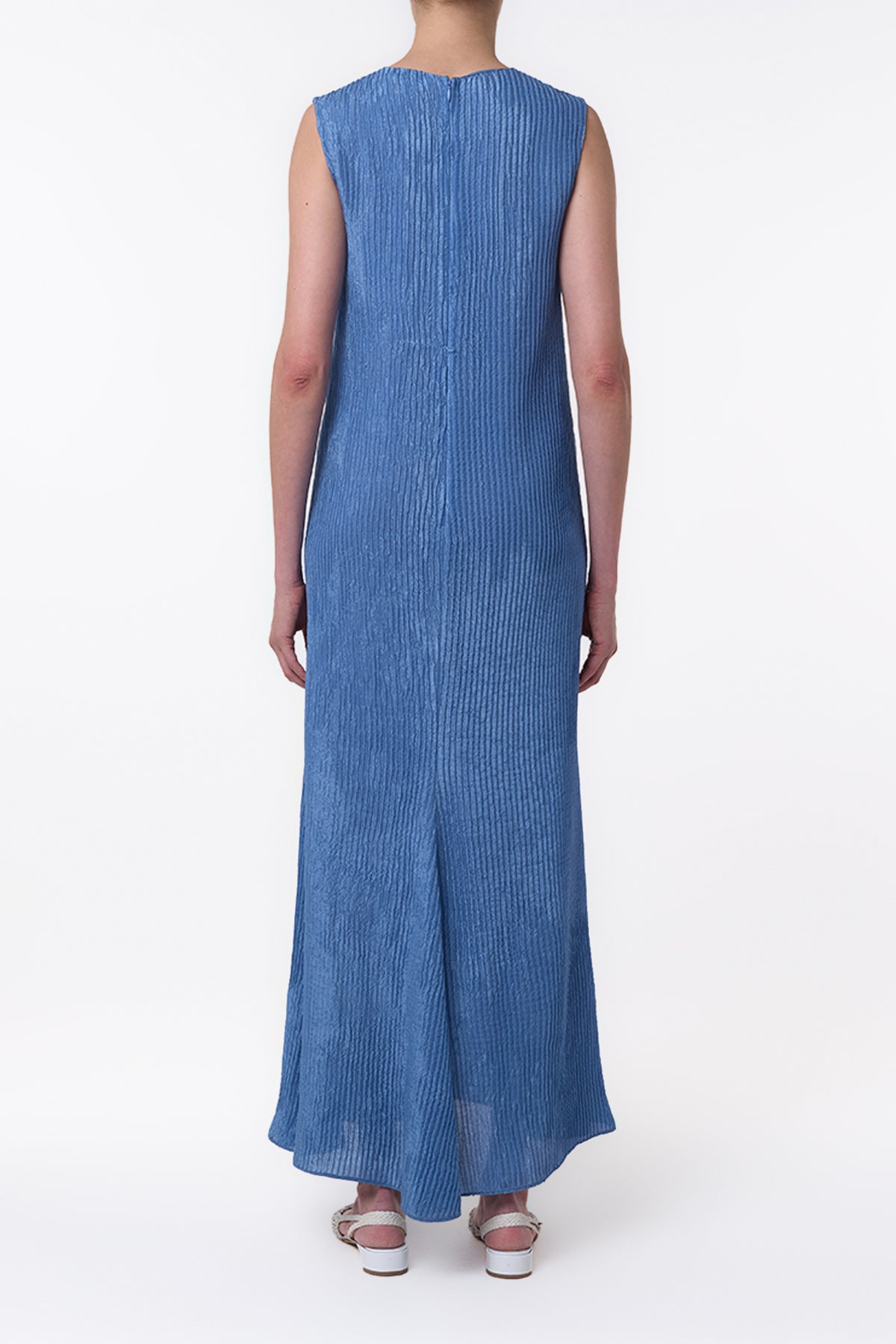 Carling Maxi Dress in Sky Plisse Silk