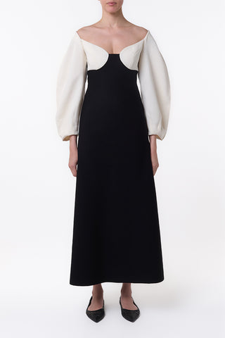 Dee Maxi Dress in Ivory & Black Wool Crepe