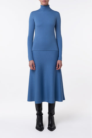 Freddie Knit Midi Skirt in Sky Merino Wool Cashmere