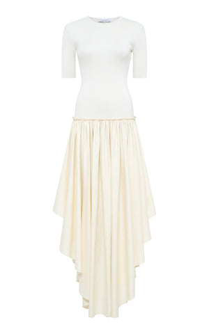 Sirona Pleated Maxi Dress in Ivory Virgin Wool Silk with Linen