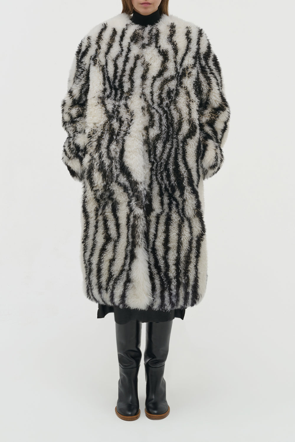 Ebel Coat in Ivory & Black Cashmere Shearling