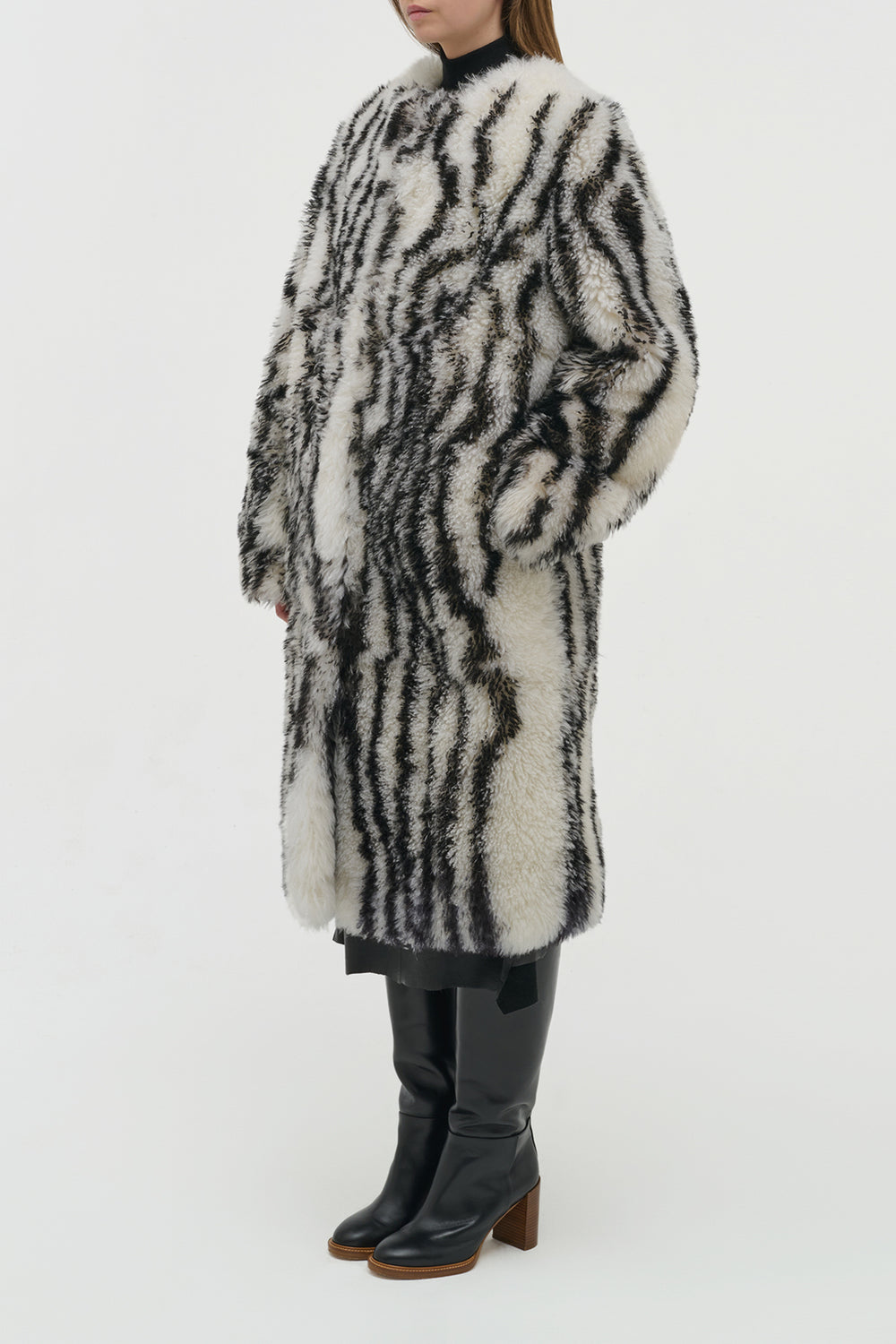 Ebel Coat in Ivory & Black Cashmere Shearling