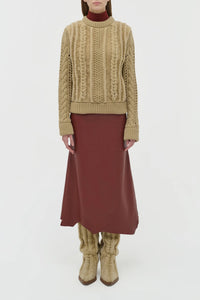 Edwardo Raw Cut Midi Skirt in Burnt Sienna Soft Leather