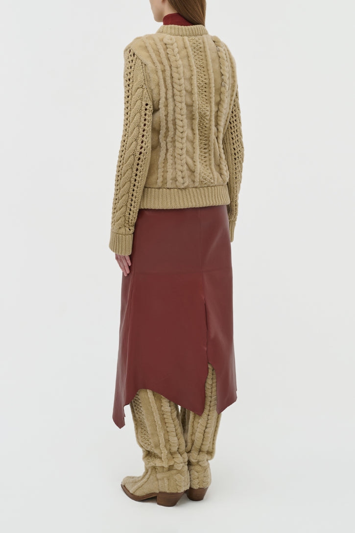 Edwardo Raw Cut Midi Skirt in Burnt Sienna Soft Leather