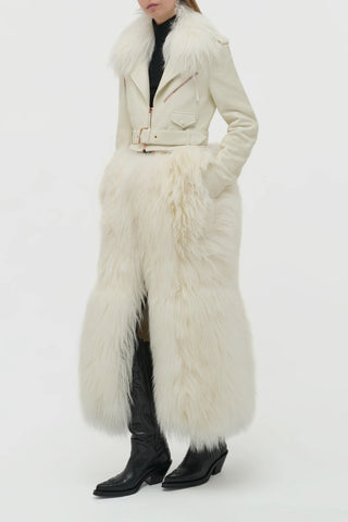 White Biker Style Shearling Convertible Coat - Side Profile | Gabriela Hearst