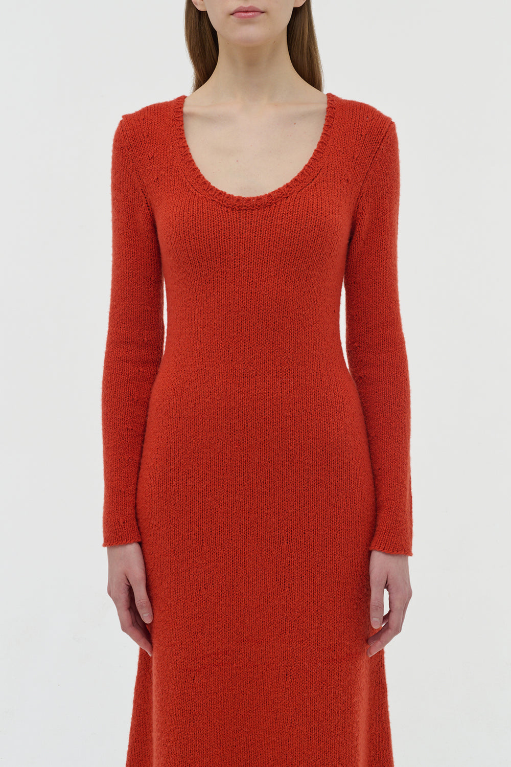 Maribel Fringe Knit Maxi Dress in Antelope Orange Cashmere