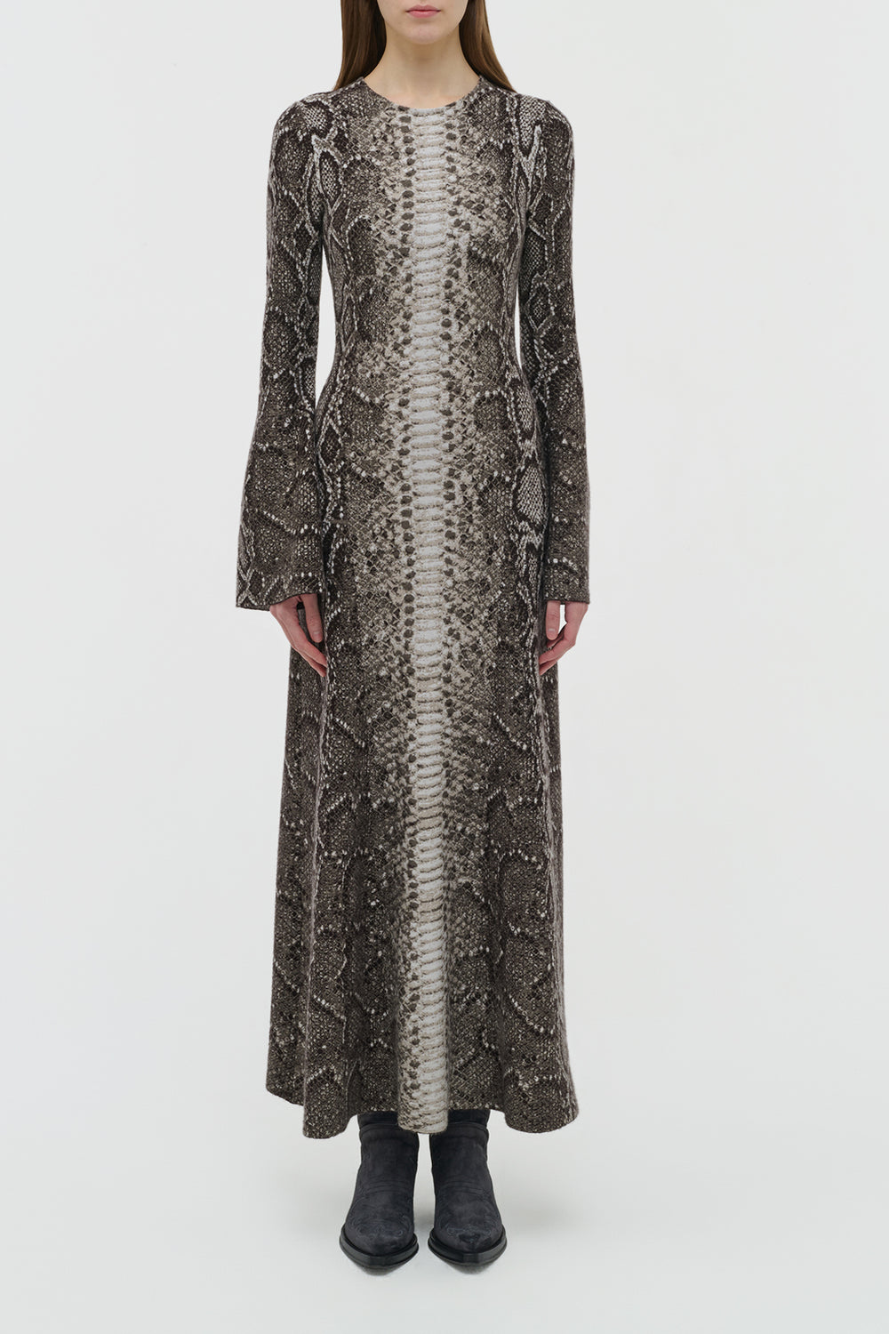 Aalia Knit Maxi Dress in Greyscale Cashmere Silk