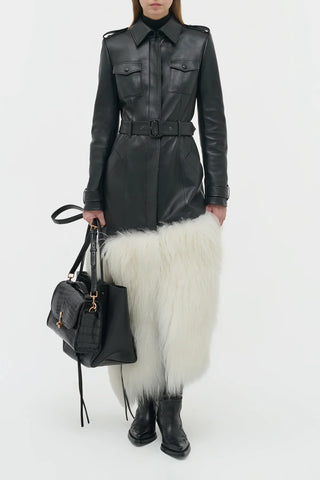 Isak Trench Coat in Black Soft Leather & Ivory Cashmere Shearling