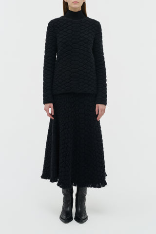 Black Cashmere Tansey Sweater with Textured Skirt - On Model Front View | Gabriela Hearst