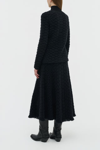 Black Cashmere Tansey Sweater with Fringe Skirt - On Model Back View | Gabriela Hearst