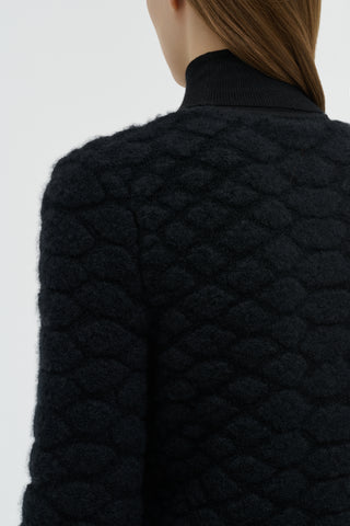 Black Cashmere Tansey Sweater Texture Detail - Shoulder and Collar Close-up | Gabriela Hearst