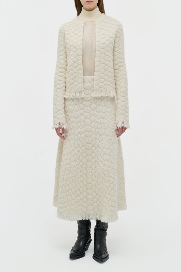 Johannes Fringe Knit Cardigan in Ivory Cashmere