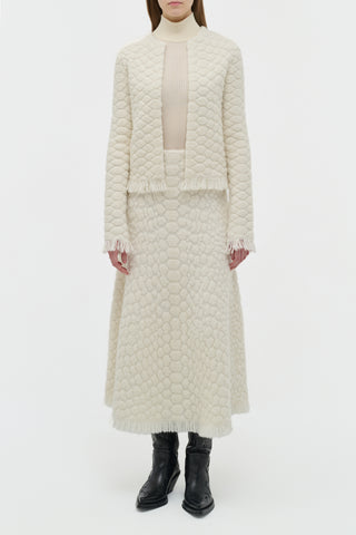 Johannes Fringe Knit Cardigan in Ivory Cashmere