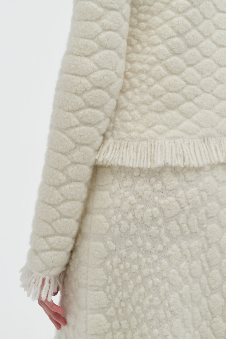 Johannes Fringe Knit Cardigan in Ivory Cashmere