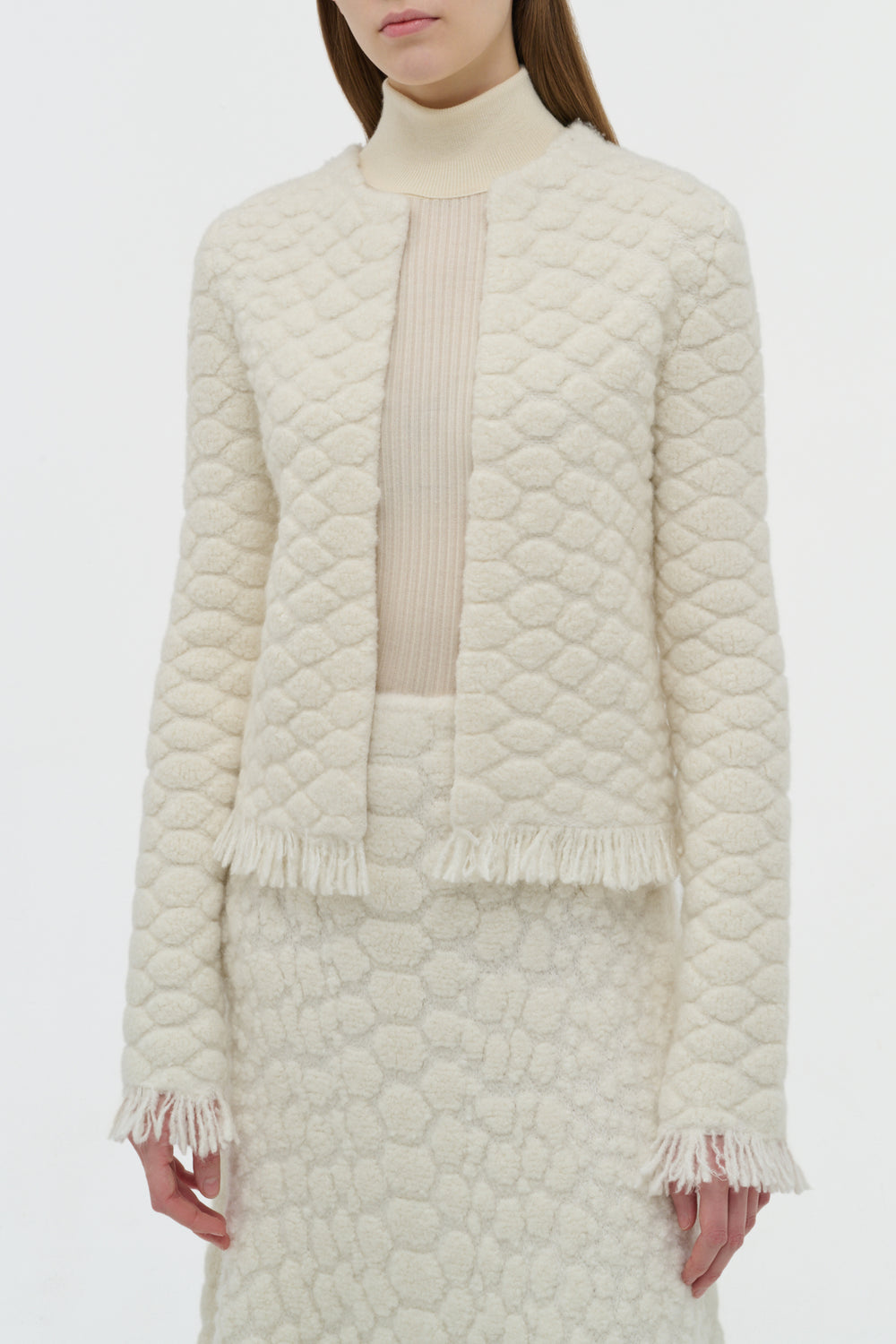 Johannes Fringe Knit Cardigan in Ivory Cashmere
