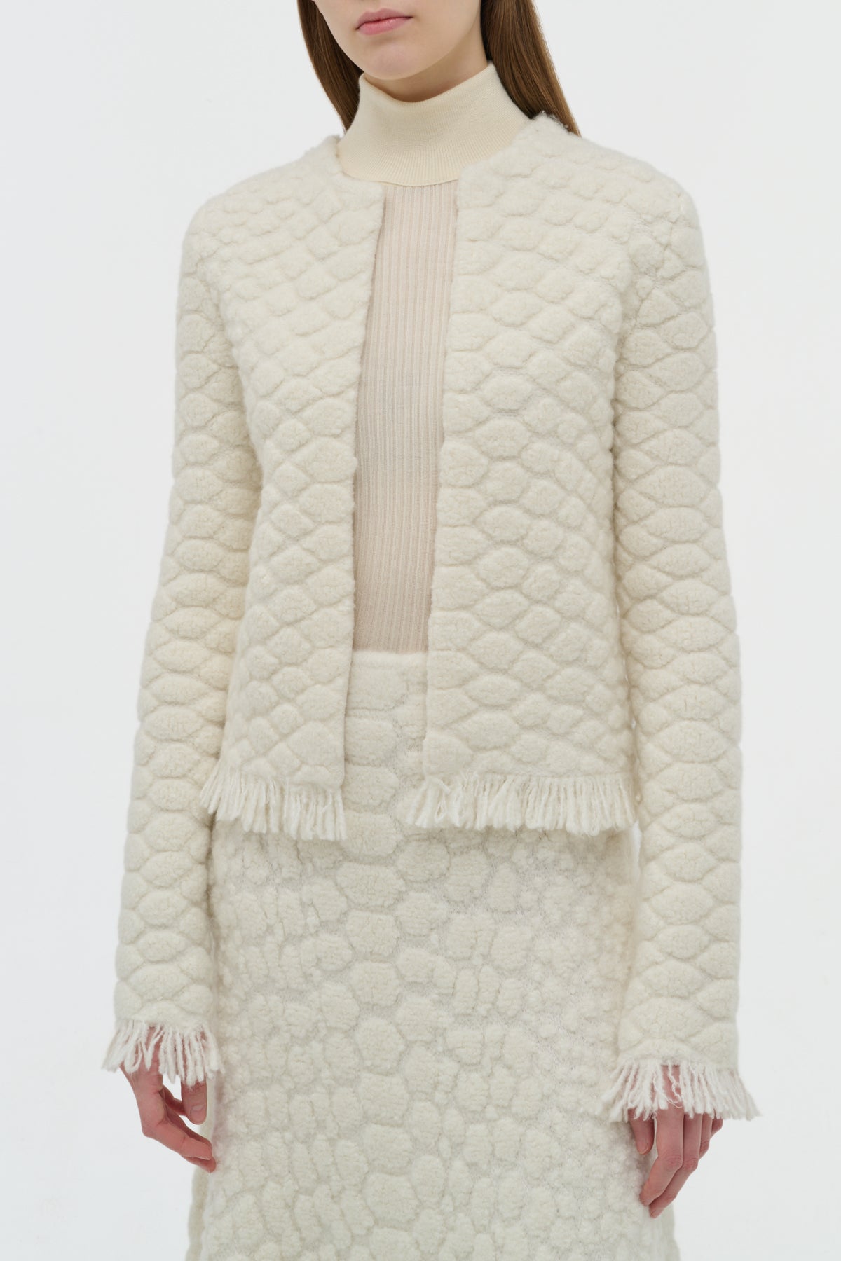 Johannes Fringe Knit Cardigan in Ivory Cashmere