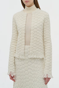 Johannes Fringe Knit Cardigan in Ivory Cashmere