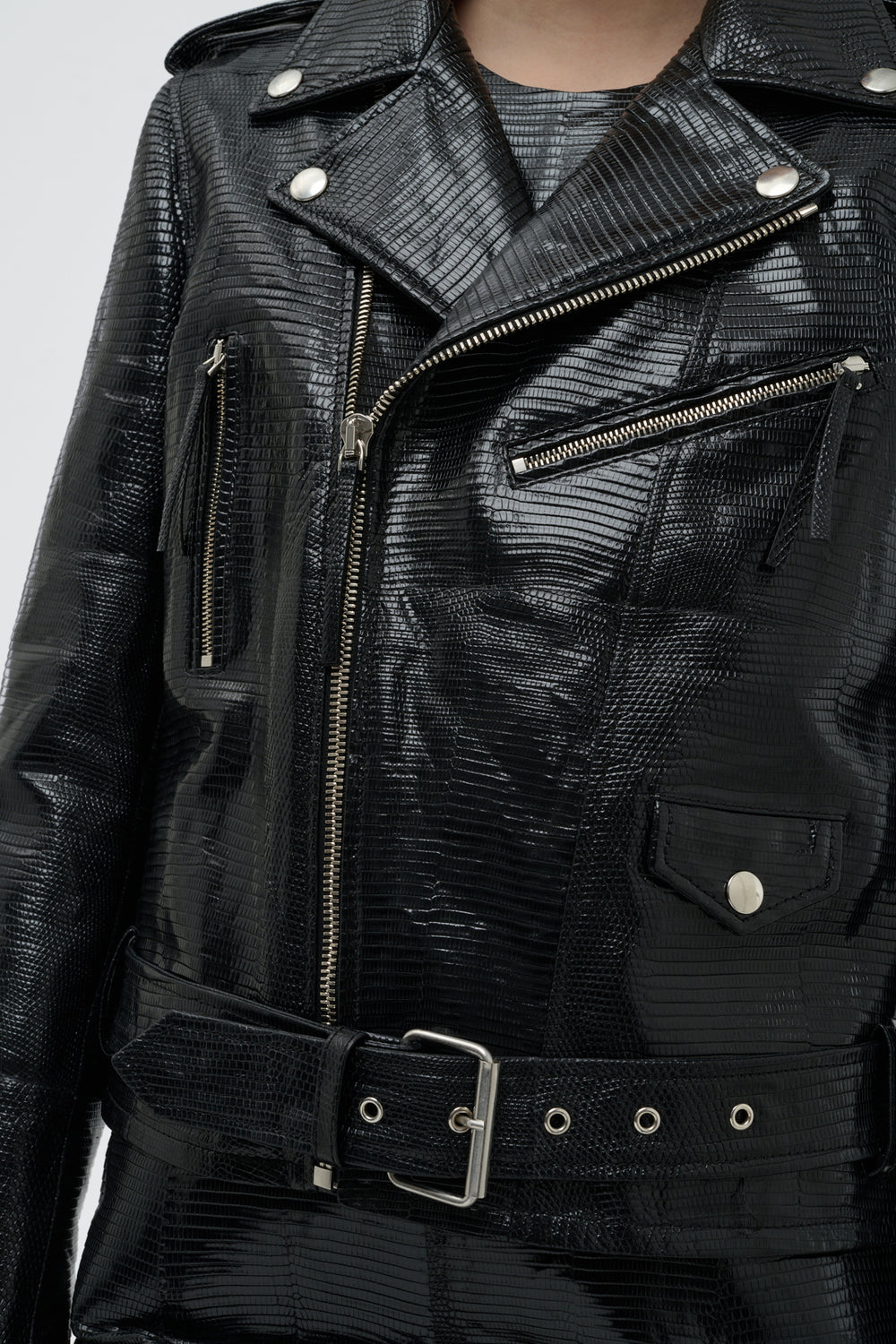 Anton Biker Jacket in Black Lizard