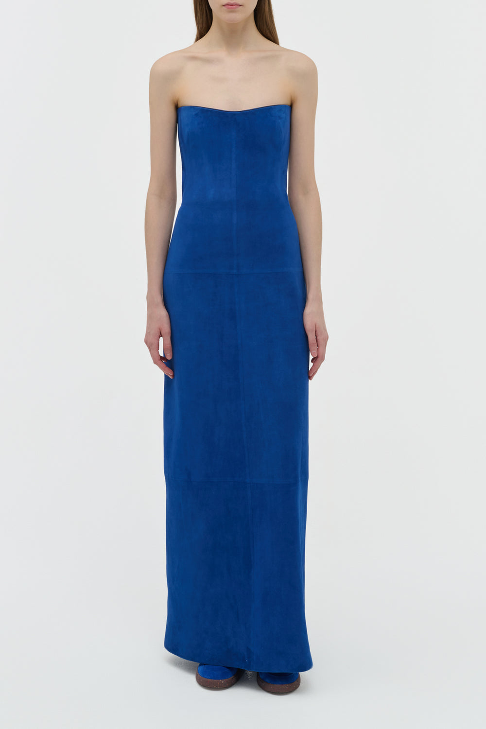Ivara Strapless Maxi Dress in Cobalt Suede