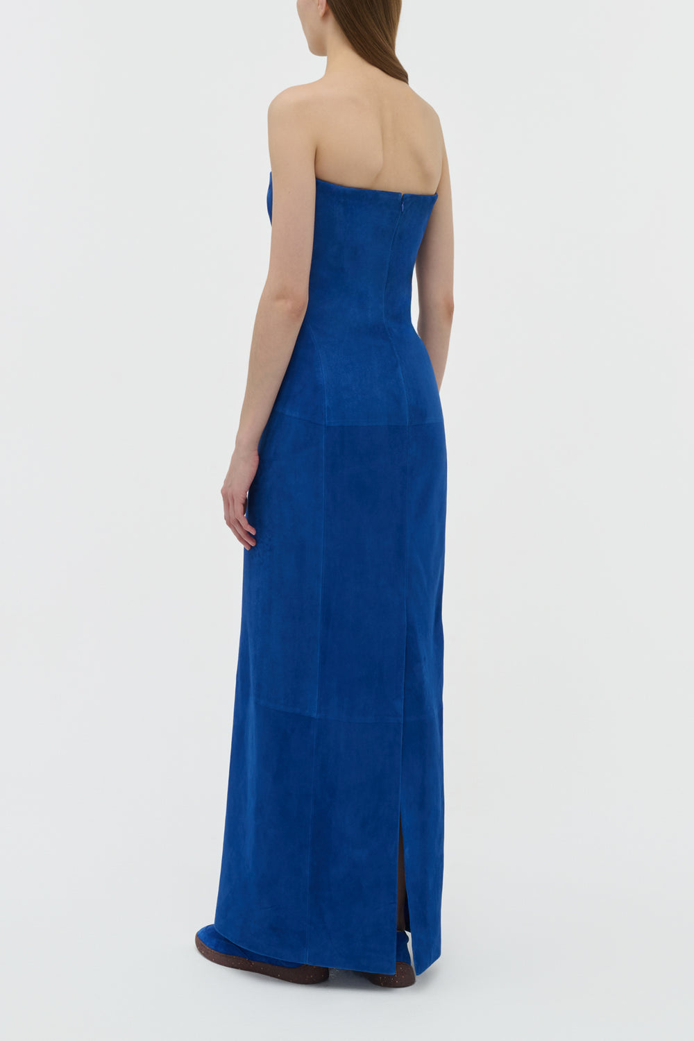 Ivara Strapless Maxi Dress in Cobalt Suede